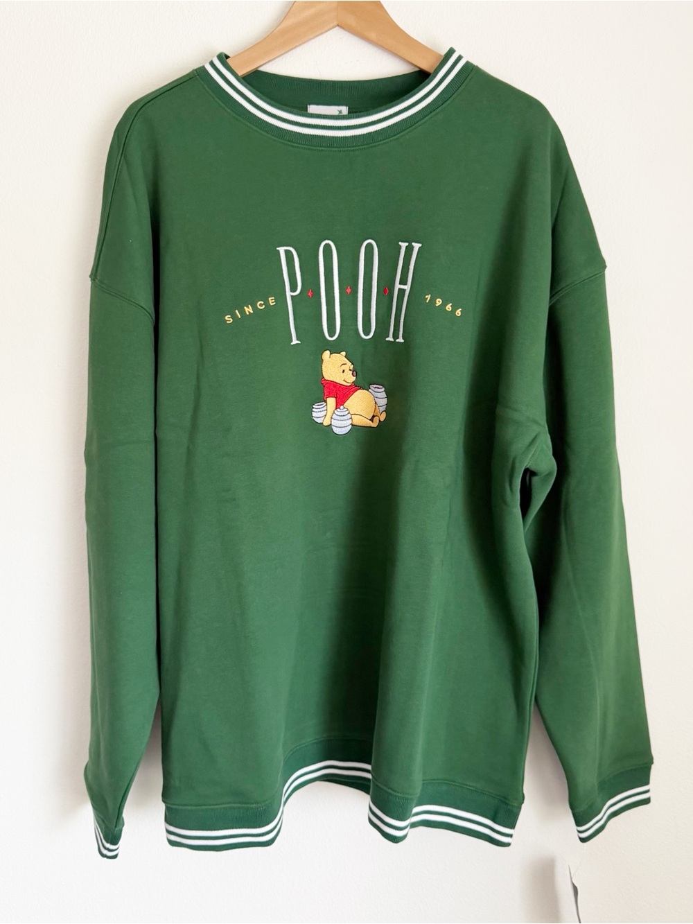 NWT Disney Winnie Pooh Embroidered Green Crew Sweatshirt Collegiate Adult 2XL